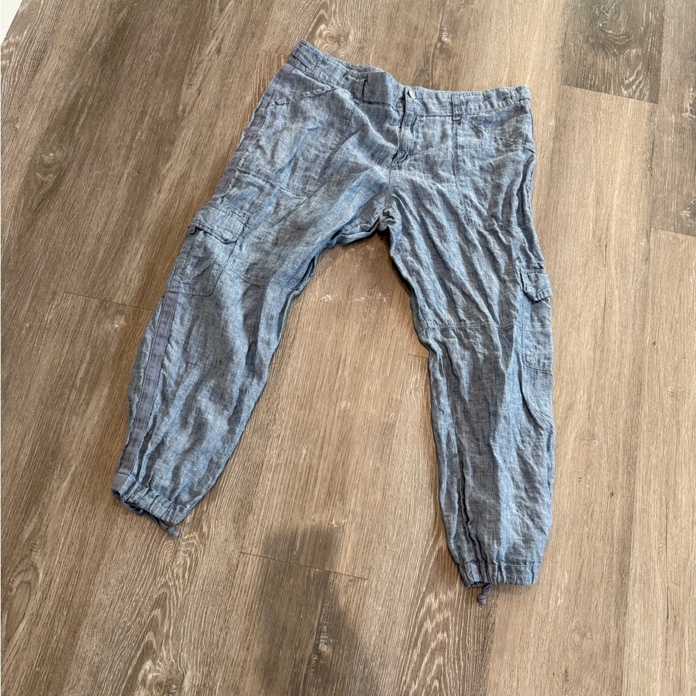 Anthropologie x Sanctuary Blue Denim Linen Cropped Jogger Pants